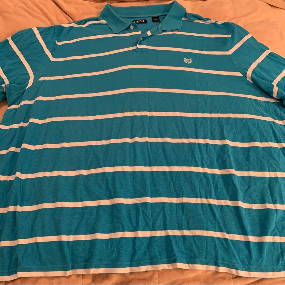 Chaps Blue White Striped Polo Short Sleeve - Picture 2 of 6